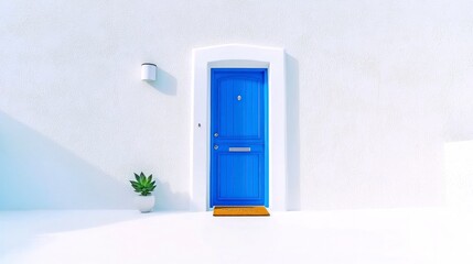 Modern Minimalist Blue Door Entrance  White Wall  Home Exterior  Architectural Design