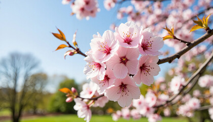 Obraz premium Delicate cherry blossoms blooming in spring garden, nature's beauty