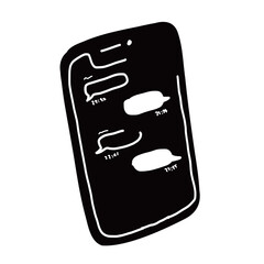 アプリでメッセージのやりとりをしているスマートフォンの手書きベクターイラストアイコン