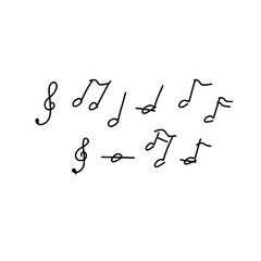 色々な形の音符の手書きベクターイラストアイコン（白）