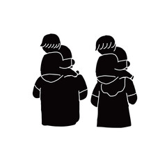 父と母に肩車される2人の息子のベクターイラストアイコン
