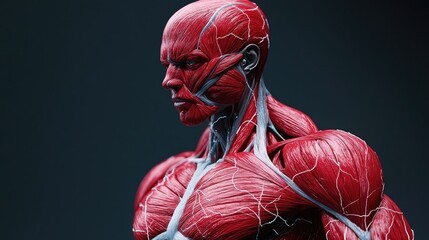 3D Render of Red and Blue Human Muscle System.