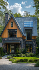 Modern Stylish House Exterior With Solar Panels
