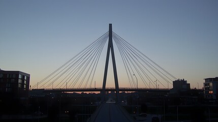 Modern Cable Stayed Bridge Silhouette at Dusk Cityscape Urban Infrastructure