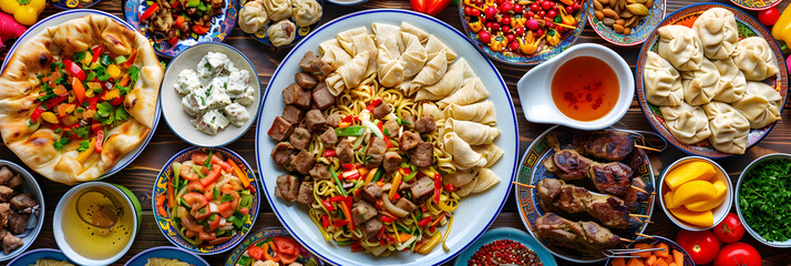 Fototapeta premium A gastronomic journey through the Uyghur cuisine: An array of traditional meals