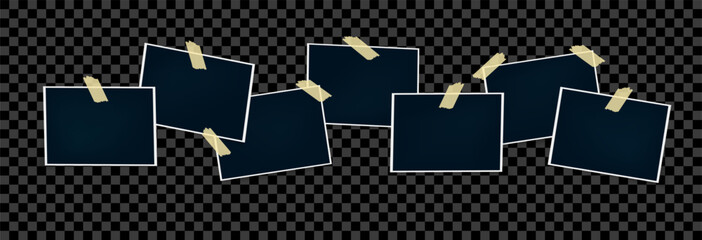 Photo frames with shadow, template background for photography, polaroid photo frames collection, vector png on transparent background. Blank photo frame mockup.