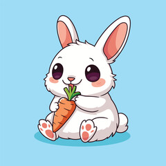 A cute white little bunny holding a carrot