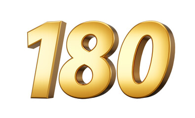 3d number 180 one hundred eighty Gold text with reflection 3d illustration