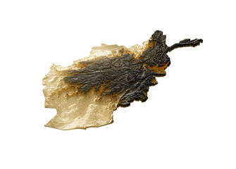 Obraz premium Afghanistan Map Golden Metallic Texture Map Isolated On Black 3D Illustration