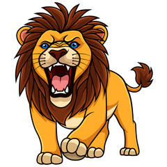 Cartoon lion roaring on white background