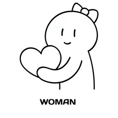 Woman editable stroke outline icon isolated on white background flat vector illustration, black outline, Pixel perfect