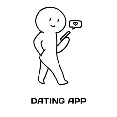 Dating app editable stroke outline icon isolated on white background flat vector illustration, black outline, Pixel perfect