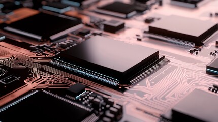 Close-up view of intricate circuit board with microprocessor chip.