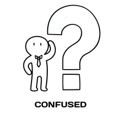 Confused editable stroke outline icon isolated on white background flat vector illustration, black outline, Pixel perfect