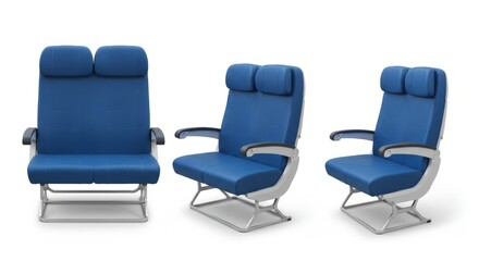 Obraz premium Three Airplane Seats on White Backgrounds