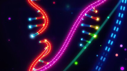 Obraz premium Vibrant Neon DNA Double Helix Science Genetic Code Biology Research