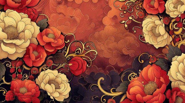 Design an Art Nouveau style menu cover for an upscale restaurant, incorporating food and drink motifs