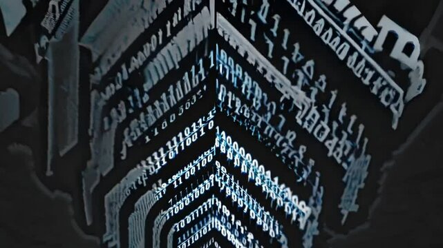 Abstract Digital Art Featuring Data Streams and Random Binary Code, Representing Complex Algorithms and Technology Backgrounds