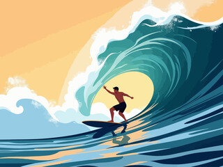 a man surfing a wave illustration