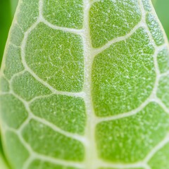 Closeup Green Leaf Vein Structure Macro Photography