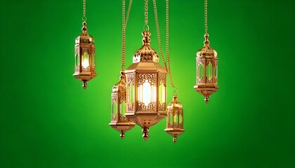 Elegant Hanging Lamp Set Collection Showcased Against a Stylish Green Background
