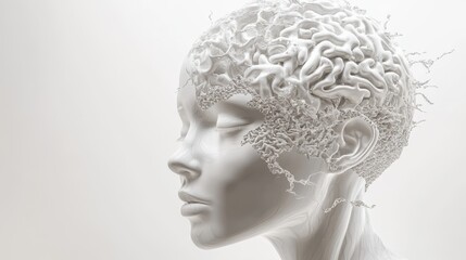 Obraz premium An abstract human head showcasing physical structure and mental state, isolated on a white background.