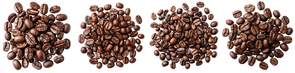 Close up view of various roasted coffee beans showcasing their rich brown color varied shapes and textured surfaces