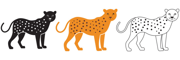 Tiger, Leopard, jaguar, cheetah icon, vector set. Set of animals, panther, carnivores, wild animal vector design for logo, app, website. Silhouette of wild animal leopard outline vector illustration. 
