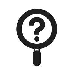 Magnifying glass icon with question mark for inquiry and curiosity concept on a transparent background