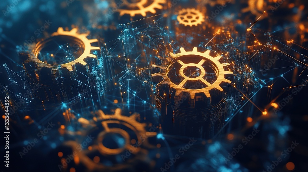 Poster abstract technological background with gears and digital patterns