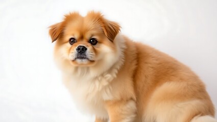 "Light Brown Mal-Shih Dog Posing in Front of a White Wall"