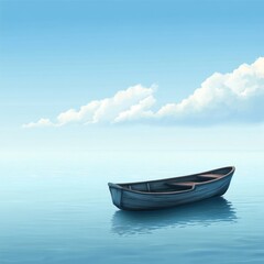 Naklejka premium Calm boat on tranquil sea, serene sky