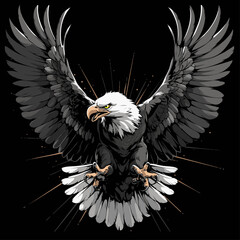 Eagle with wings spread wide, featuring a sharp and fierce design, symbolizing strength, power, and determination.  Generative by Ai
