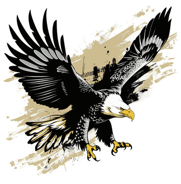 Eagle with wings spread wide, featuring a sharp and fierce design, symbolizing strength, power, and determination.  Generative by Ai