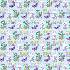 Happy Easter pattern with bunny and flowers