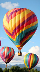 Obraz premium Colorful Hot Air Balloons Soaring Over Scenic Landscape