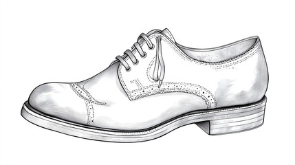 Hand drawn pair of black and white leather shoes on white background