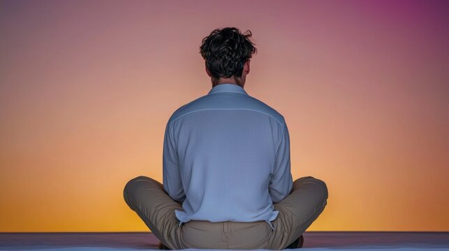 Serene Man Silhouette at Sunset   Minimalist Back View  Peaceful Pose   High Resolution Im