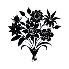 Silhouette design of a bouquet of mixed flowers vector art illustration.eps