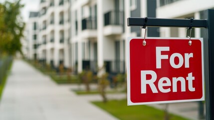 real estate passive income, Modern Apartment Complex with For Rent Sign in a Residential Area