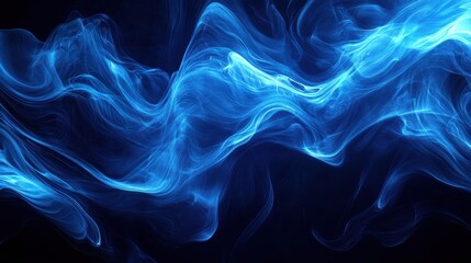 Obraz premium Blue smoke swirling with dynamic wave patterns, creating a fluid and mesmerizing visual effect that evokes a sense of movement and elegance.