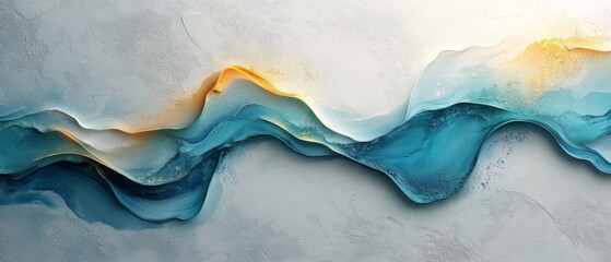 Serene Teal and Gold Abstract Waves
