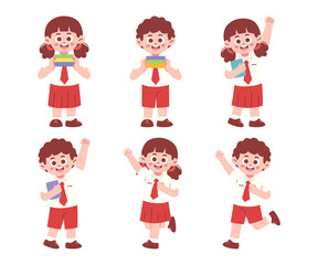 Happy Elementary School Students Raising Hands Illustration