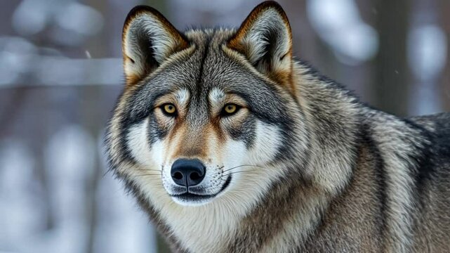 Majestic Wolf in Winter Landscape with Snowy Trees and Soft Light Setting the Scene for Lush Wildlife Photography