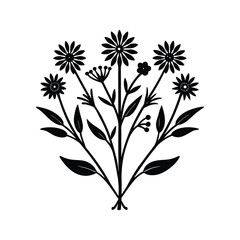 Silhouette design of a wildflower arrangement with different flowers vector art illustration.eps