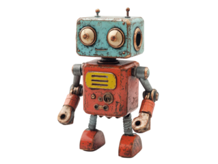 Isolated Distressed Colorful Toy Robot with Antennae