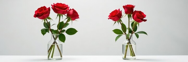 Obraz premium long-stemmed red roses in a tall clear glass vase, slender, elegant, romantic