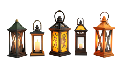 Pack Lantern Set Against Transparent Background for Home Decor Branding, Outdoor Promotion, or Lighting Design Projects