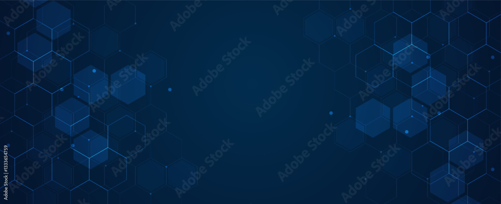 Poster digital technology background. abstract hexagons background with lines and dots. design for science,