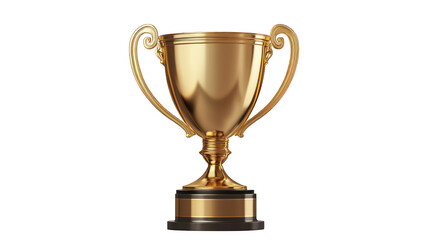 A golden trophy with a shiny reflective surface on a transparent background